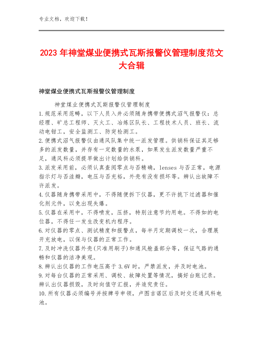 2023年神堂煤业便携式瓦斯报警仪管理制度范文大合辑