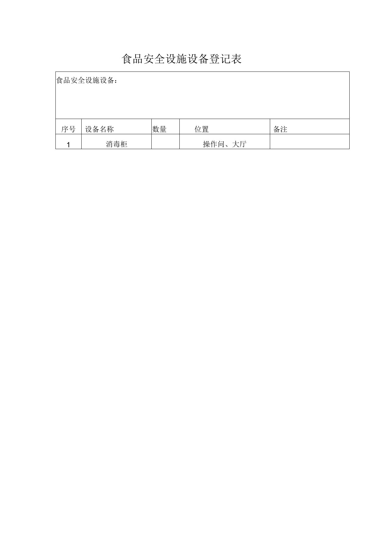 食品安全设施设备登记表