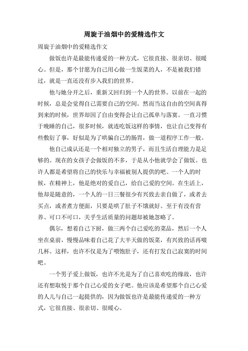 周旋于油烟中的爱作文