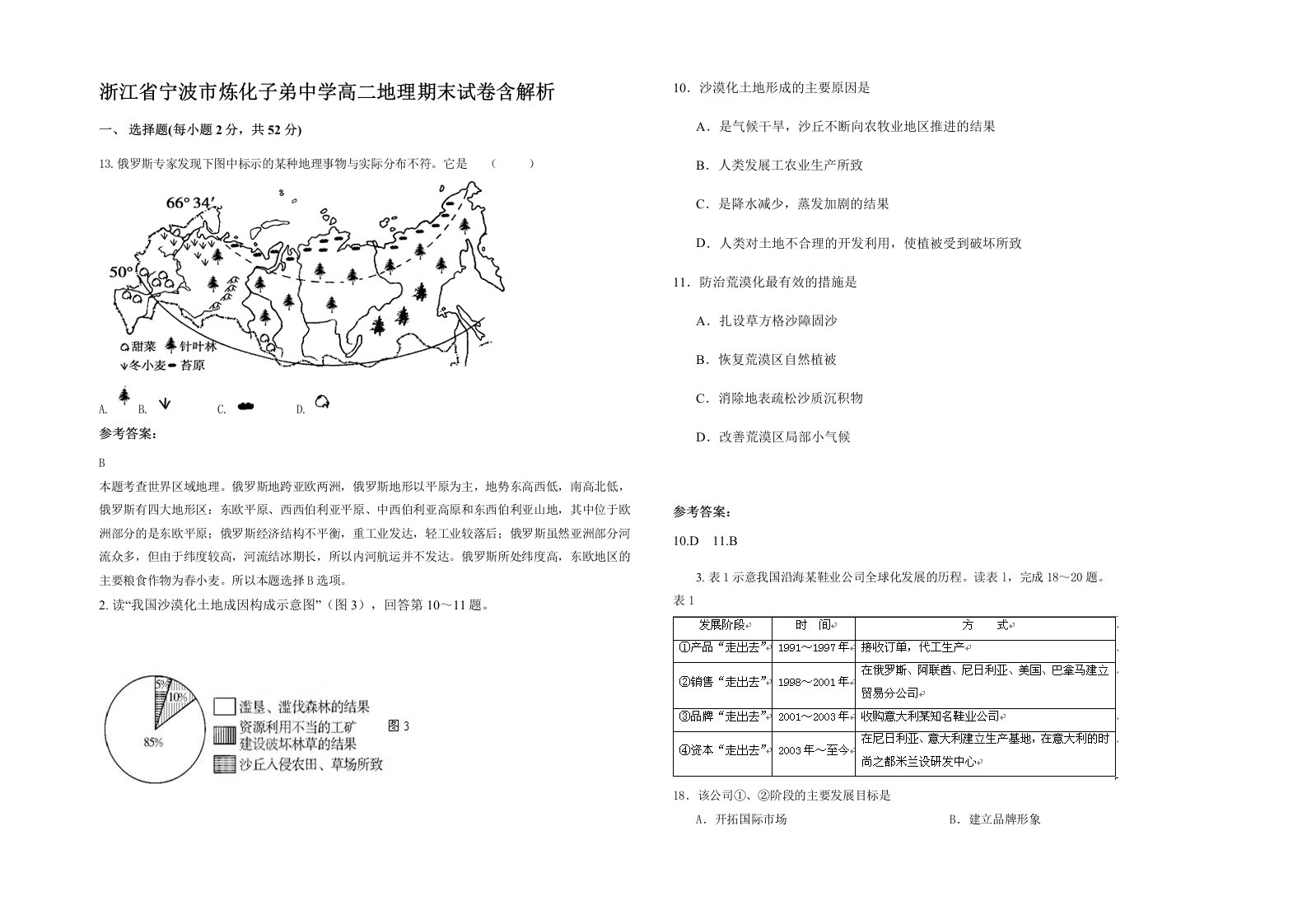 浙江省宁波市炼化子弟中学高二地理期末试卷含解析