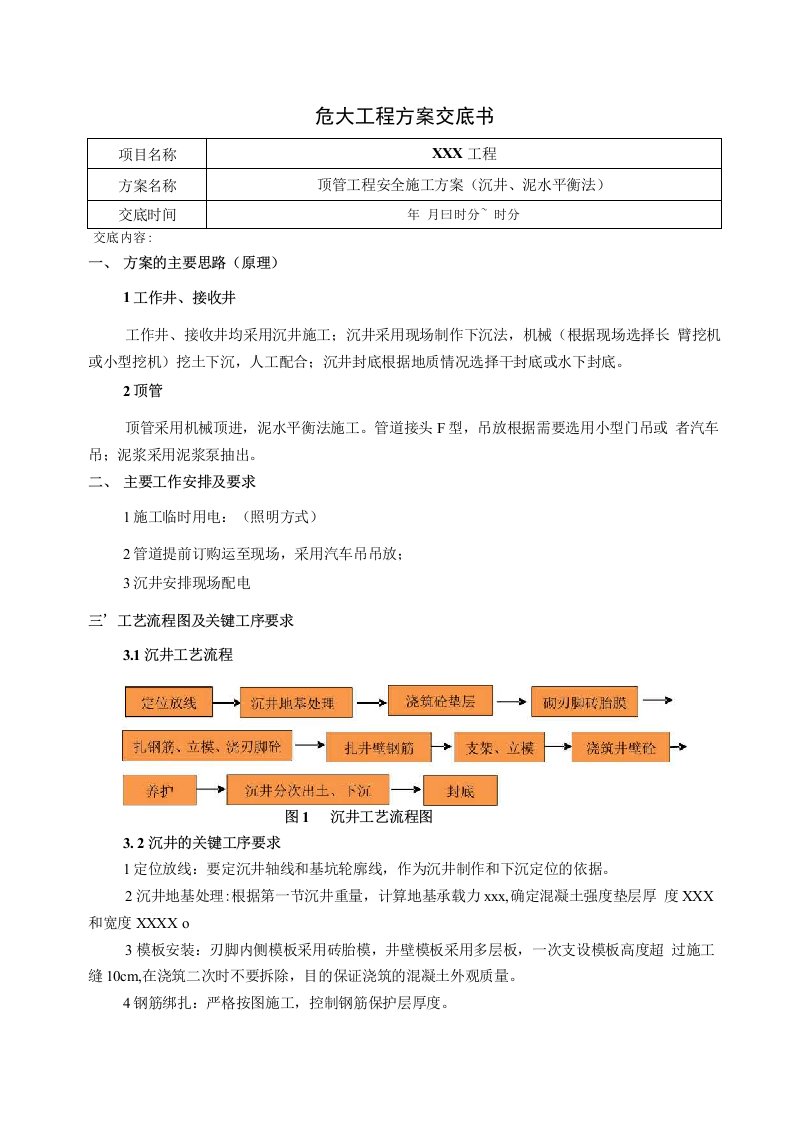 顶管工程安全施工方案（沉井、泥水平衡法）交底