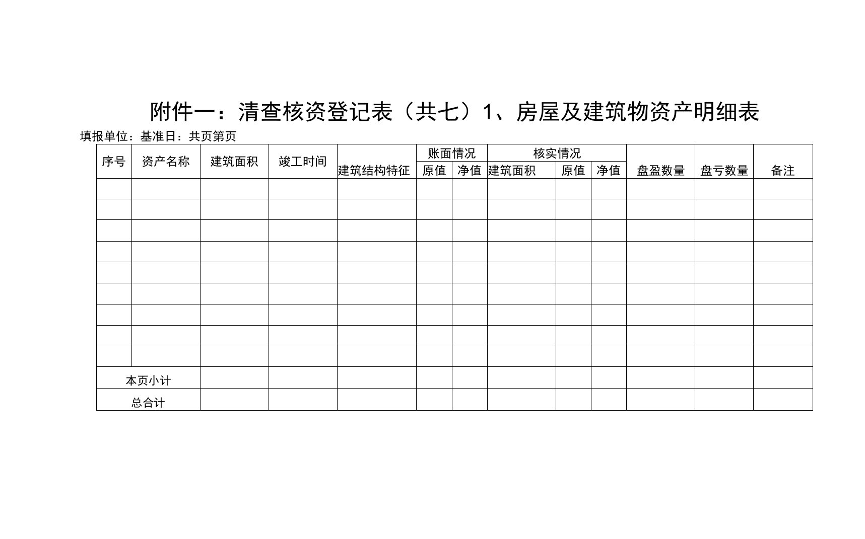 清产核资表格模板