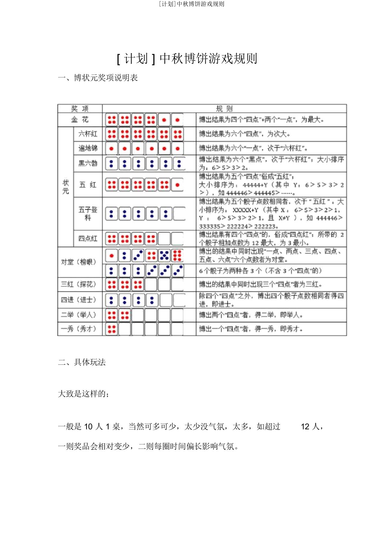 [计划]中秋博饼游戏规则