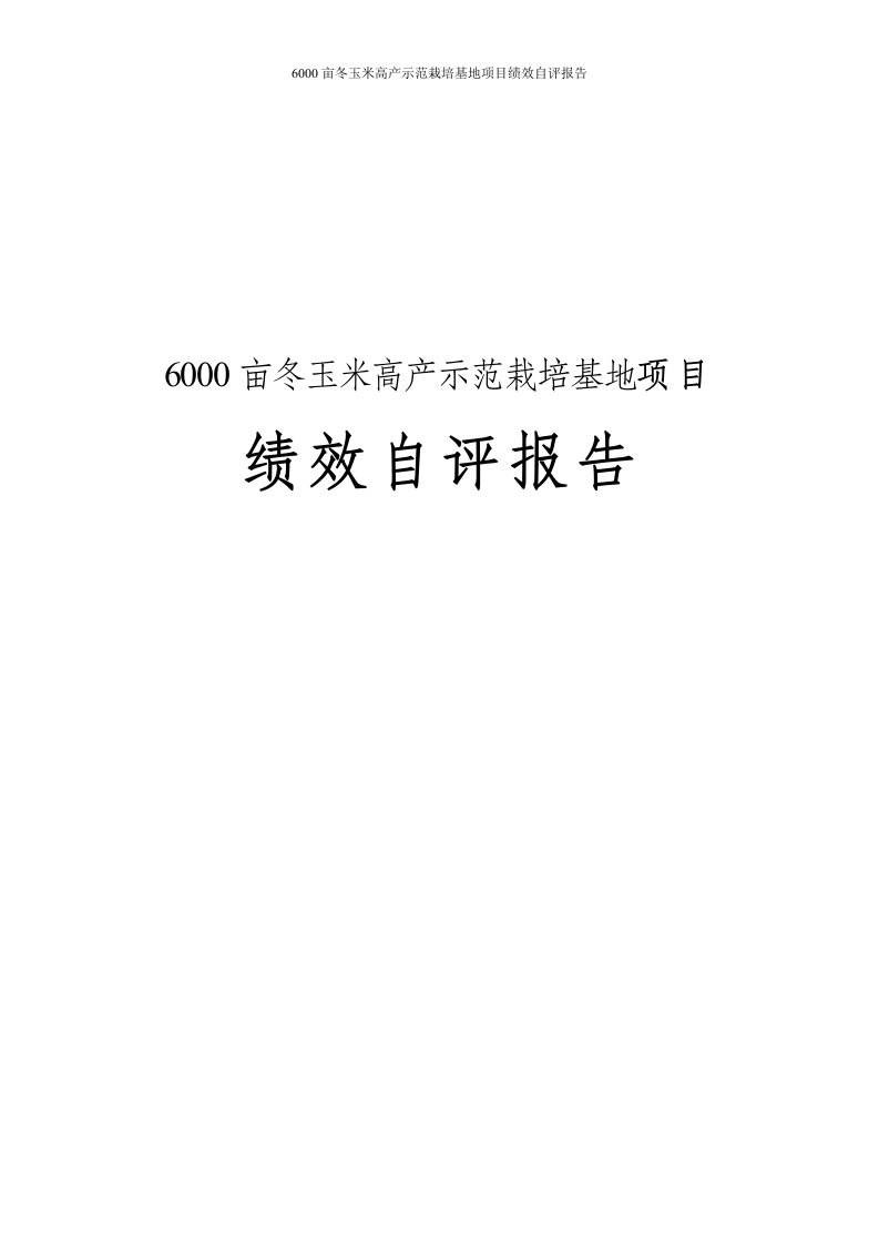 6000亩冬玉米高产示范栽培基地项目绩效自评报告