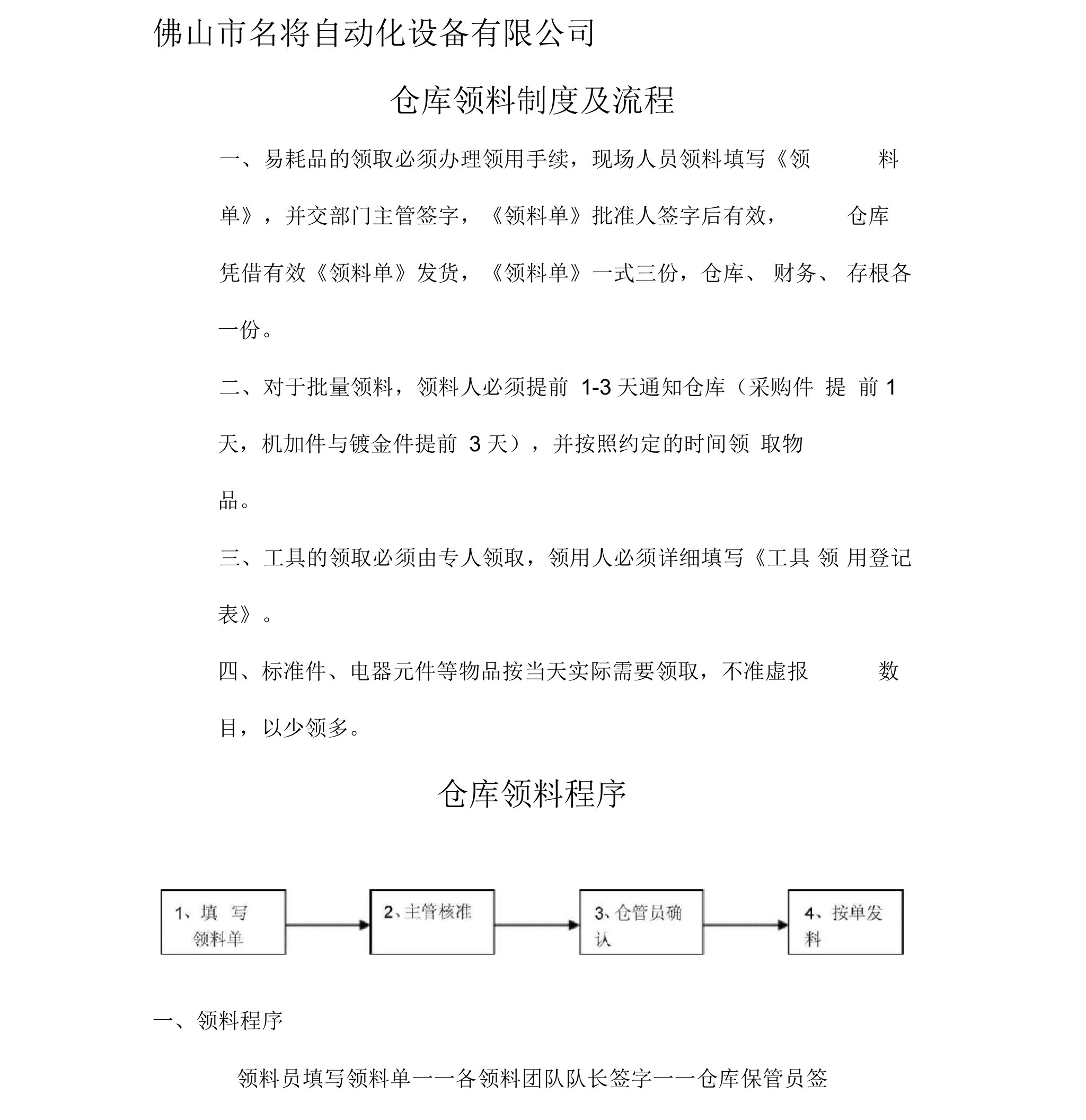 仓库领料制度及流程