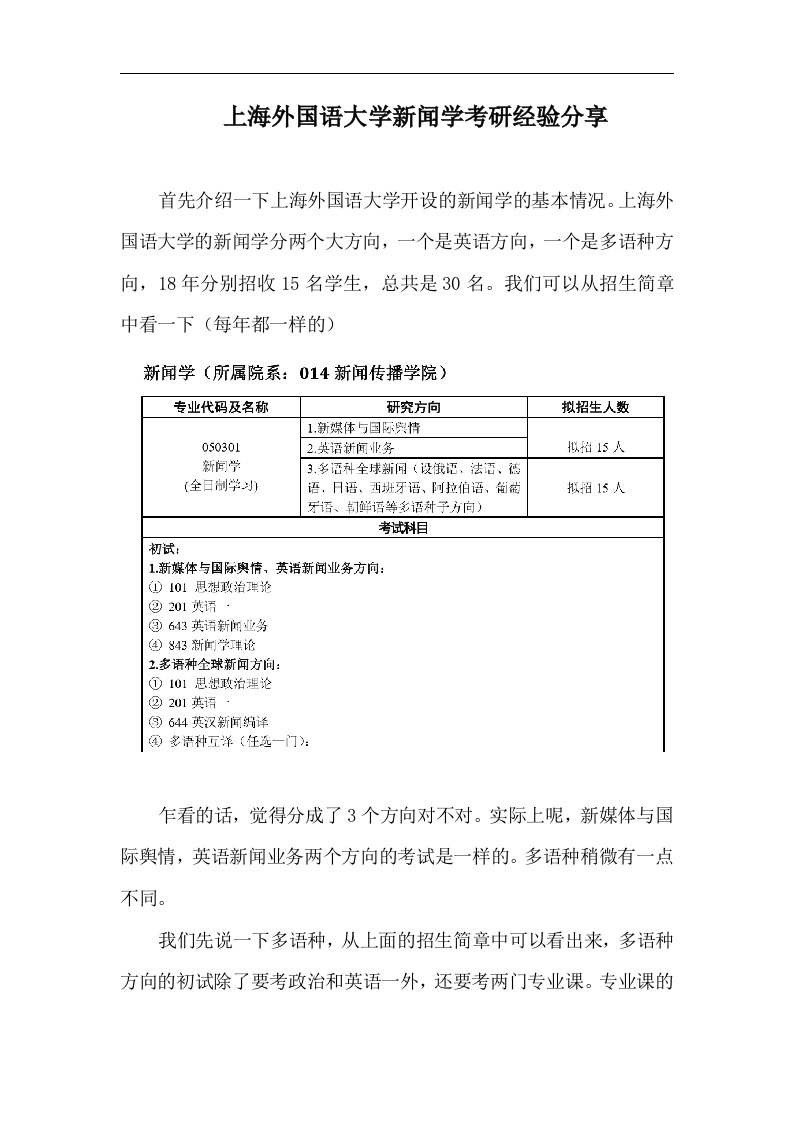 上海外国语大学新闻学-考研经验分享