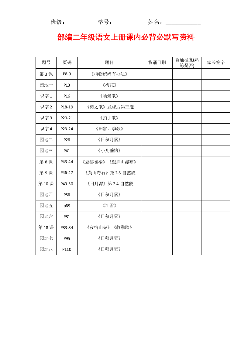 【小学精品】二年级语文上册必背课文重点句子