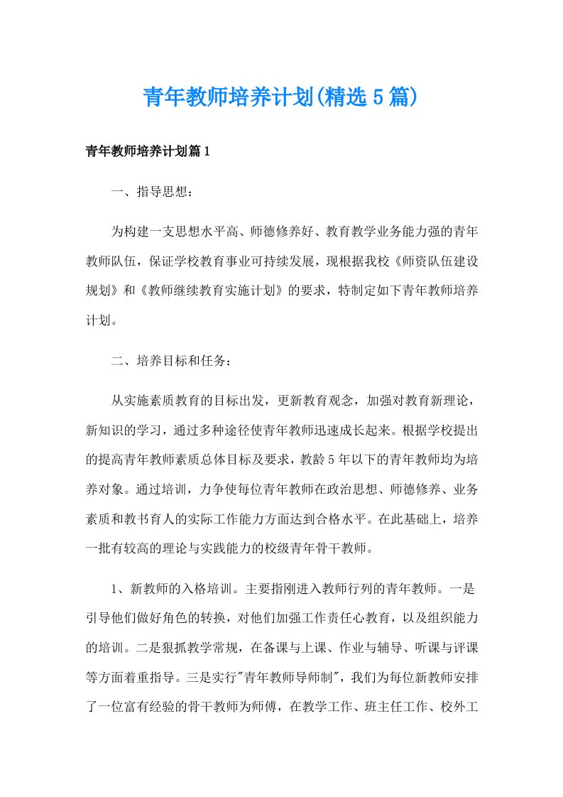 青年教师培养计划(精选5篇)