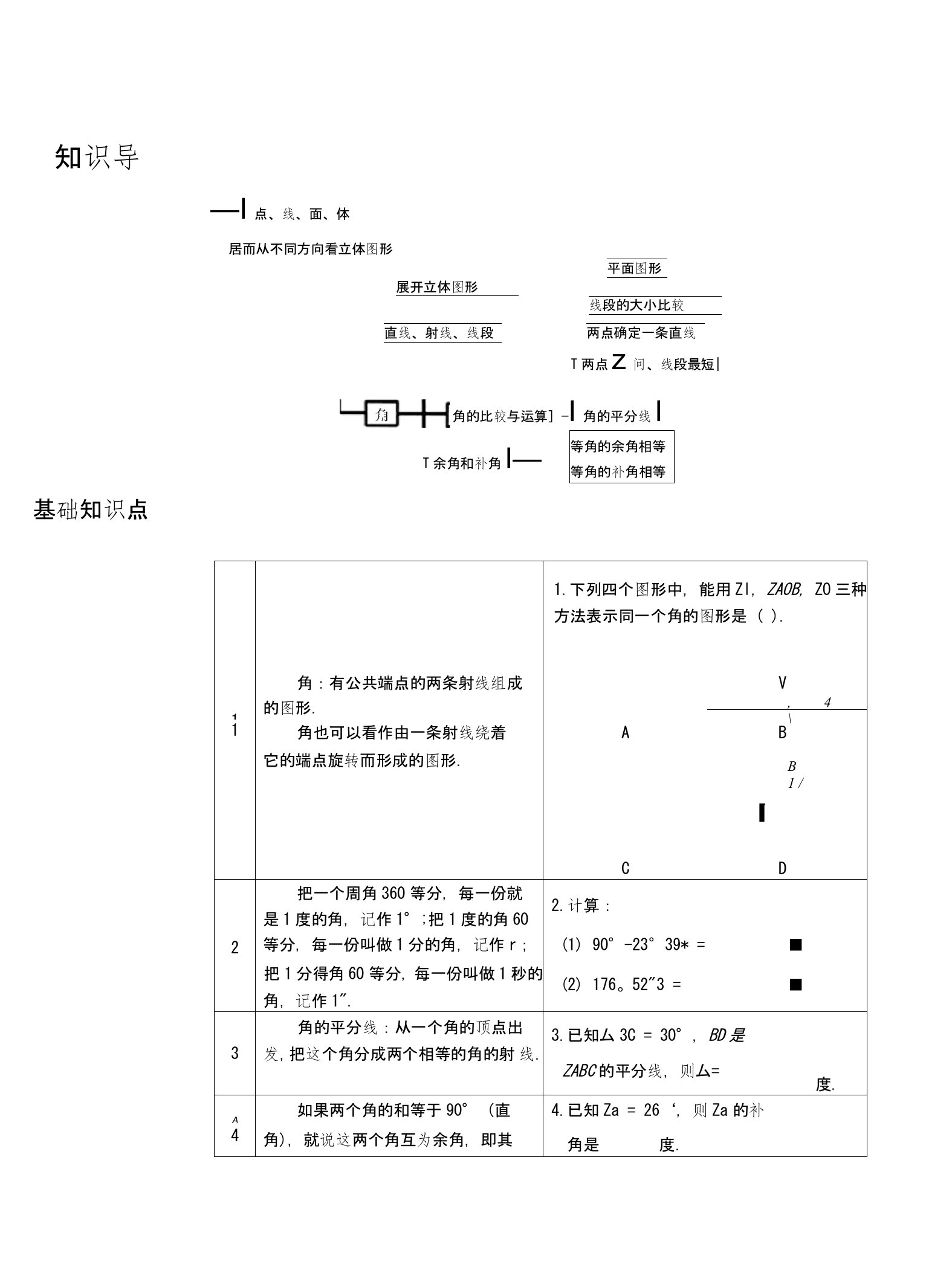 七年级数学上册角复习讲义