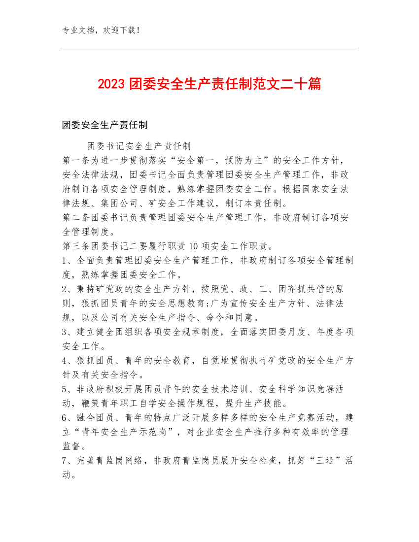 2023团委安全生产责任制范文二十篇