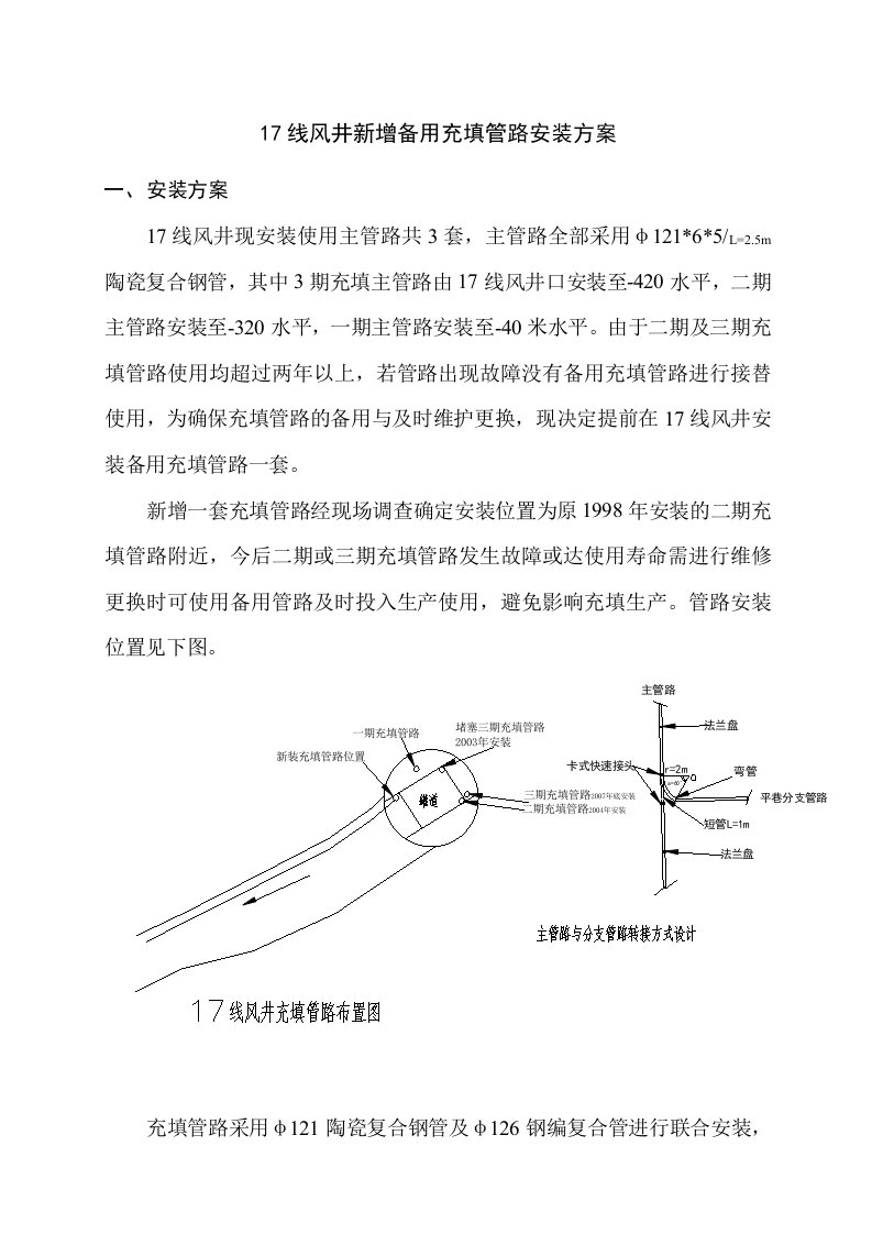 风井充填管路安装方案