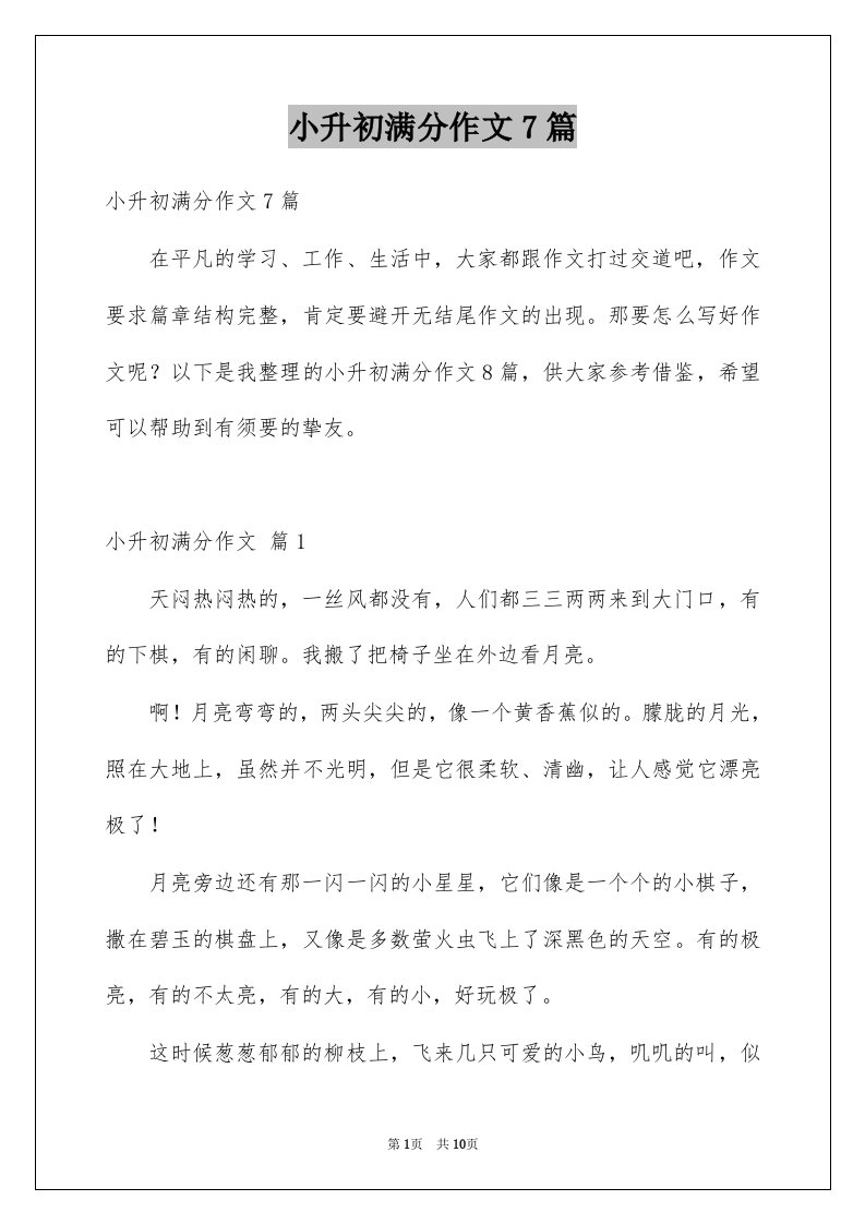 小升初满分作文7篇例文