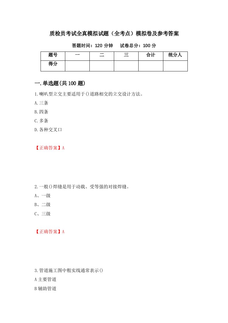 质检员考试全真模拟试题全考点模拟卷及参考答案32