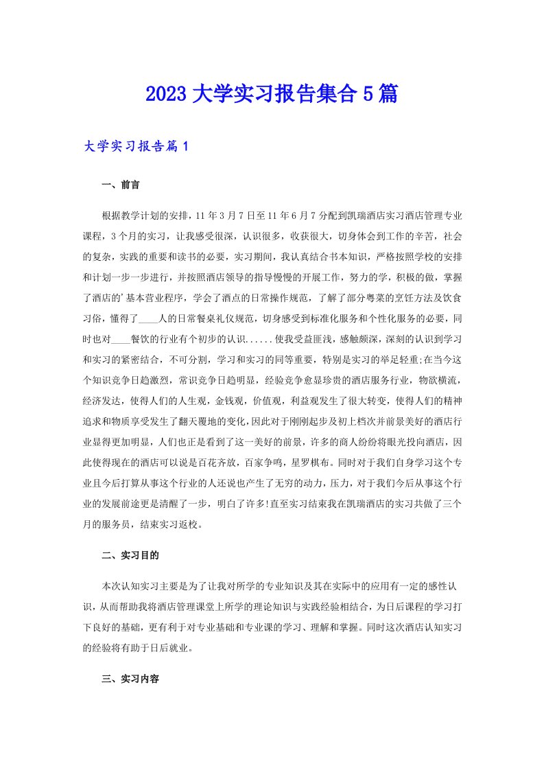 2023大学实习报告集合5篇（多篇汇编）