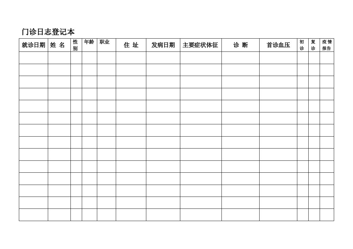 门诊日志登记本