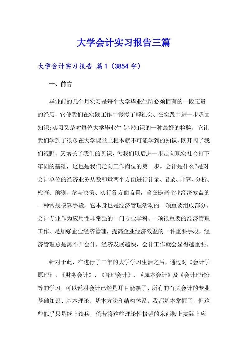 大学会计实习报告三篇