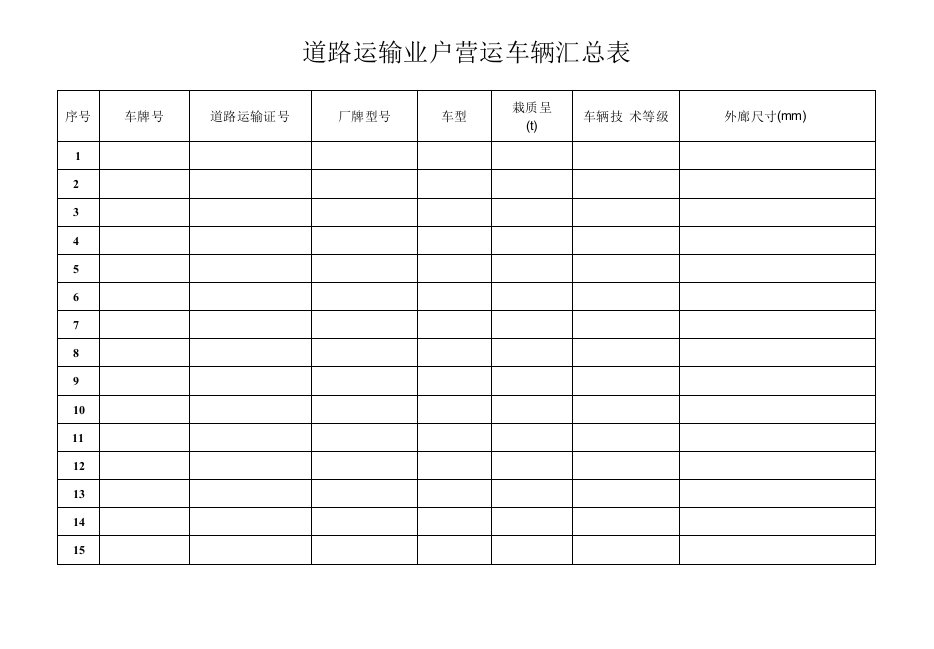 道路运输业户营运车辆汇总表