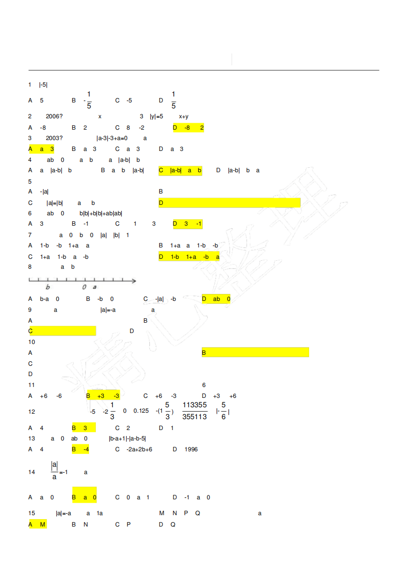 绝对值易错题_数学_高中教育_教育专区