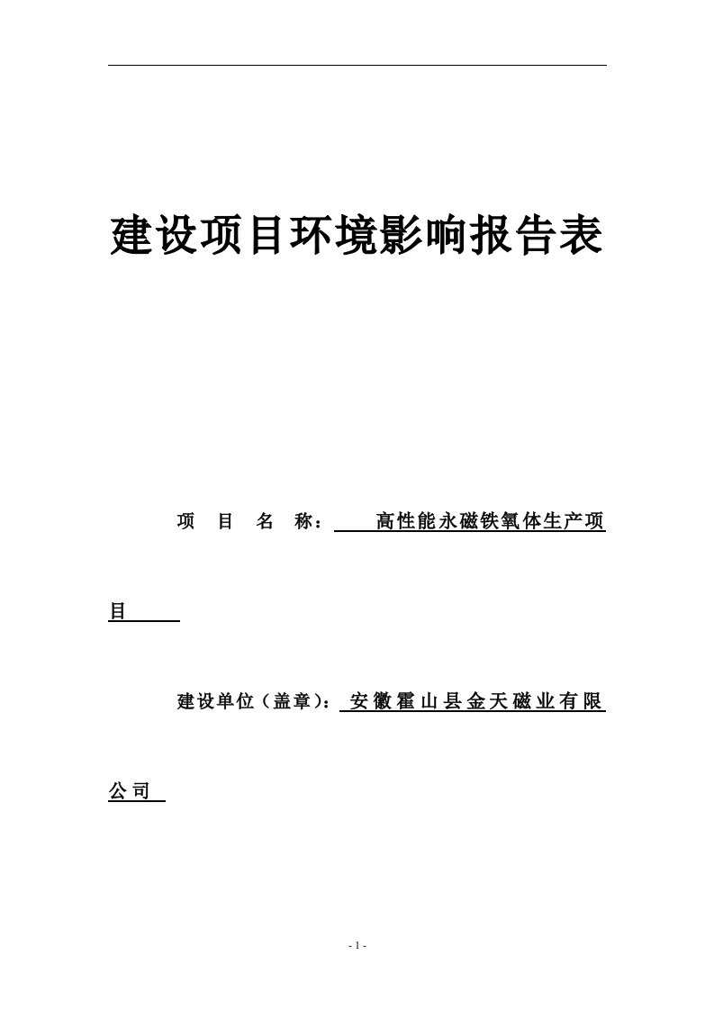 高性能永磁铁氧体生产项目立项环境影响评价评估书表