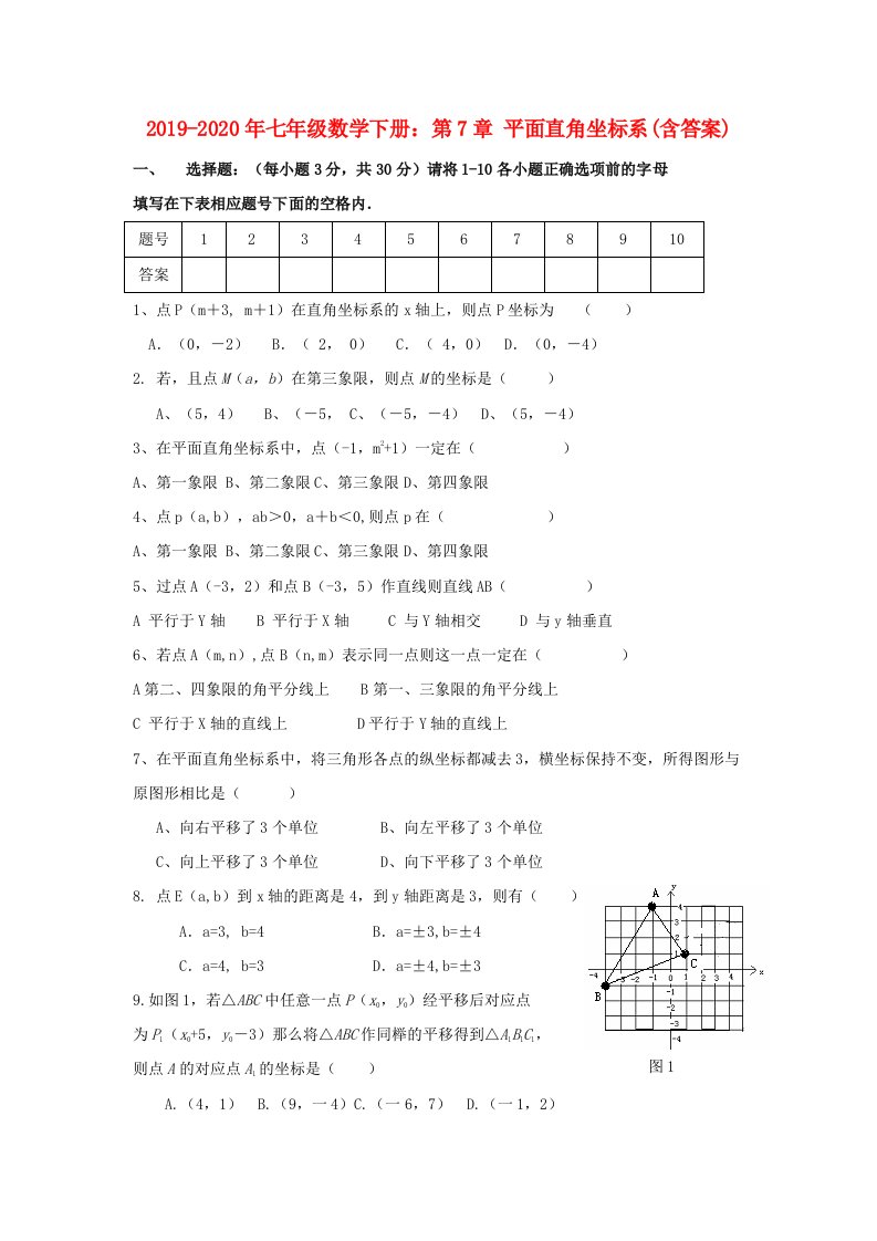 2019-2020年七年级数学下册：第7章