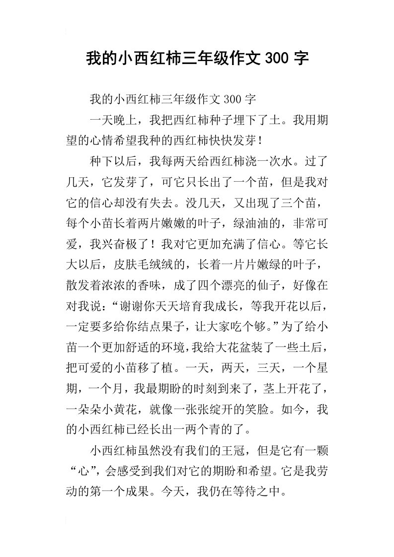 我的小西红柿三年级作文300字