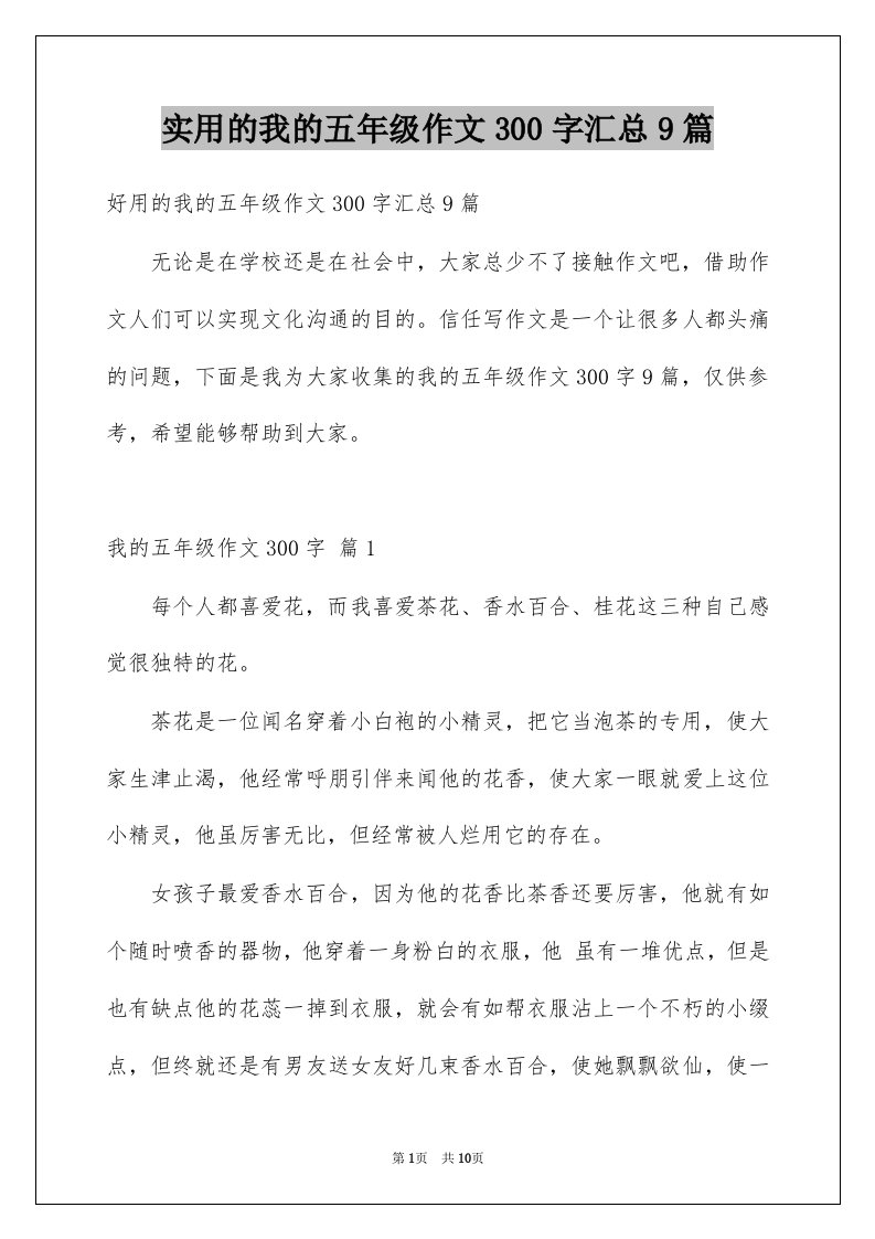 实用的我的五年级作文300字汇总9篇