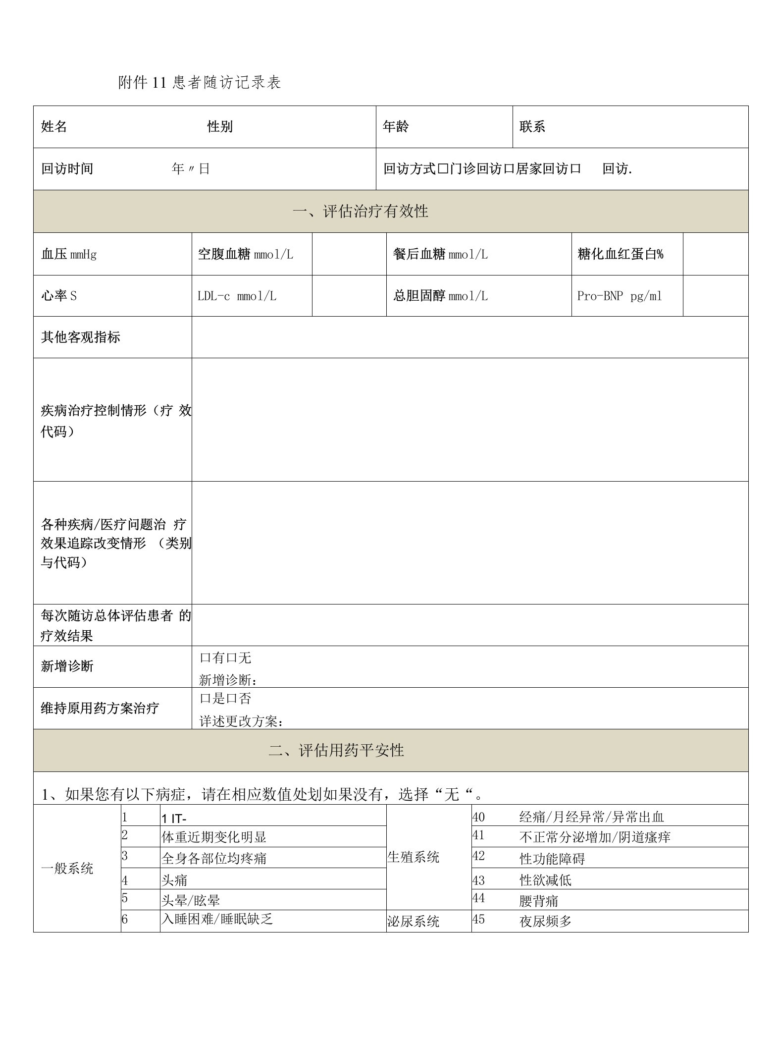 社区药学—患者随访记录表