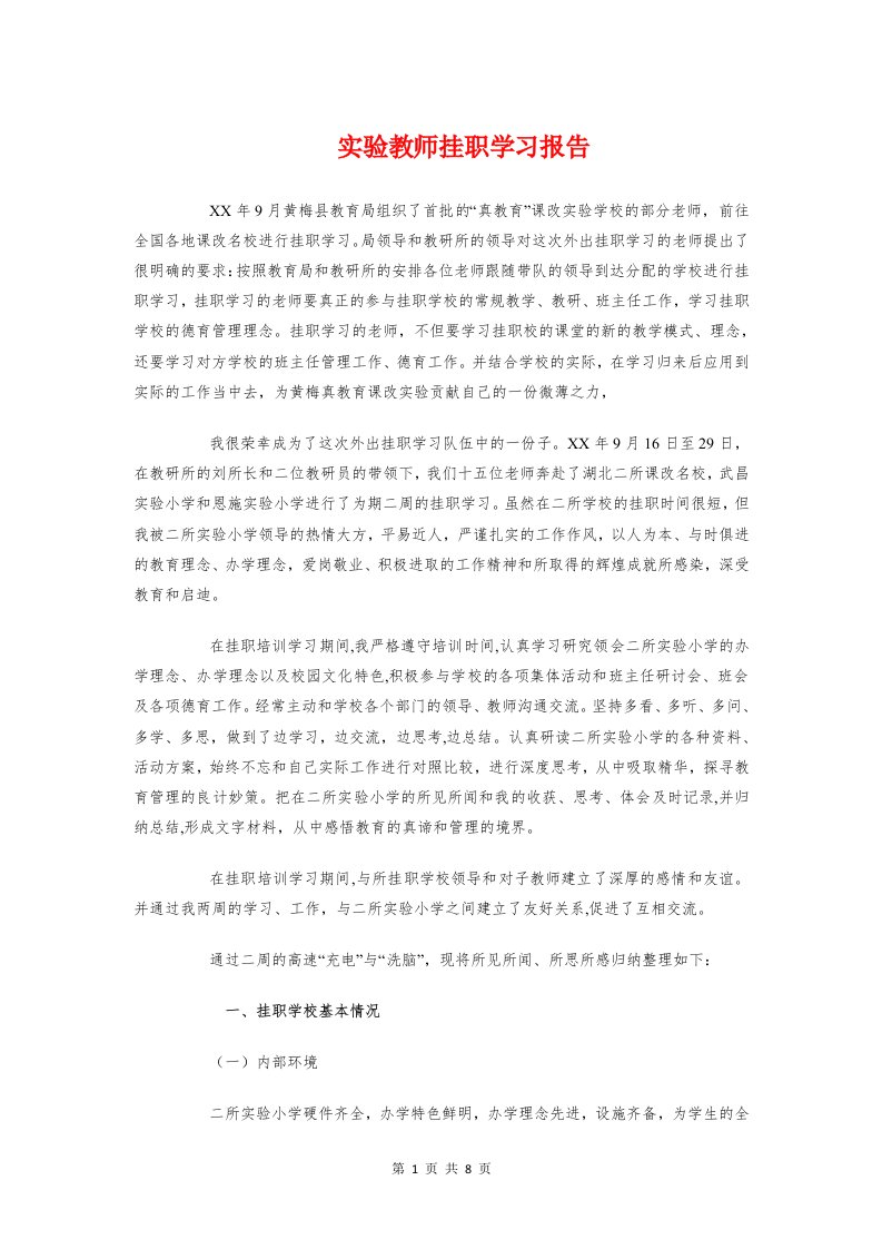 实验教师挂职学习报告与审计工作的价值调研报告汇编