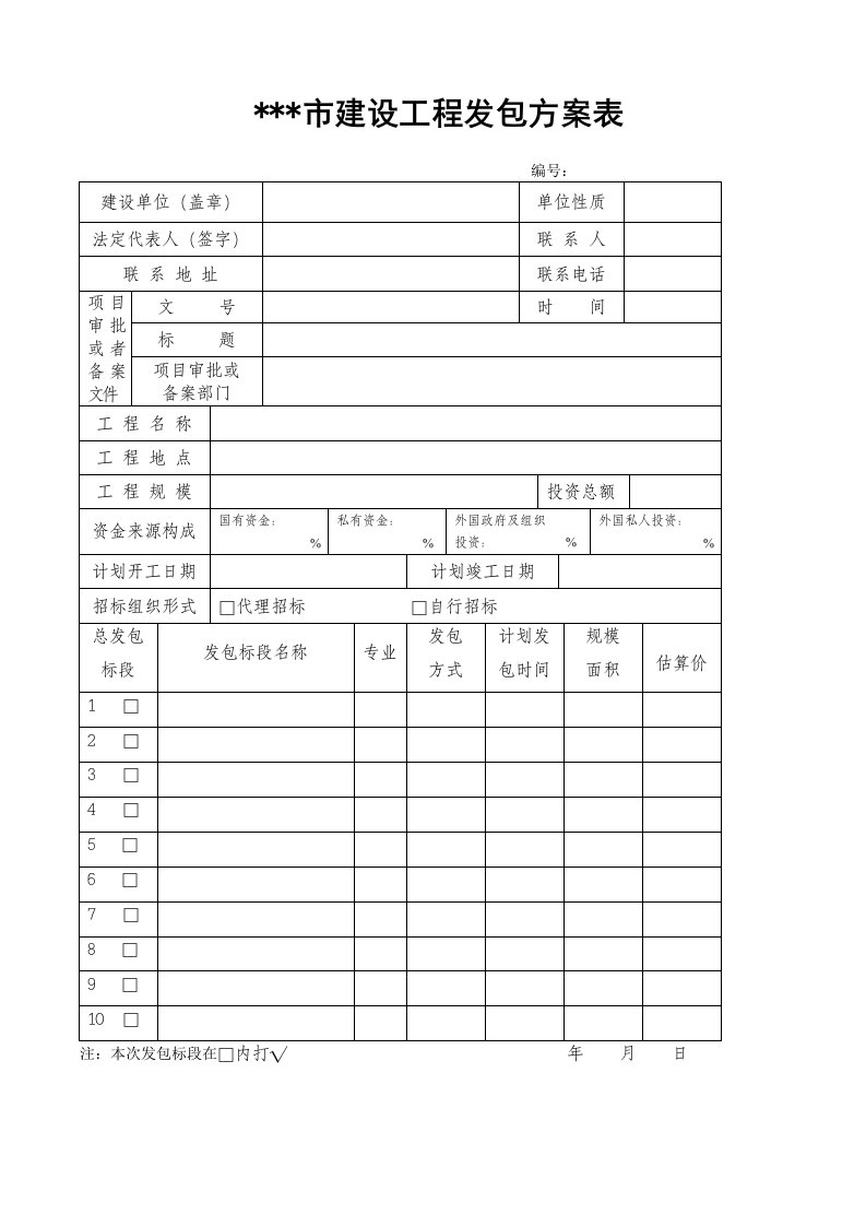 建筑工程招投标管理表格汇编