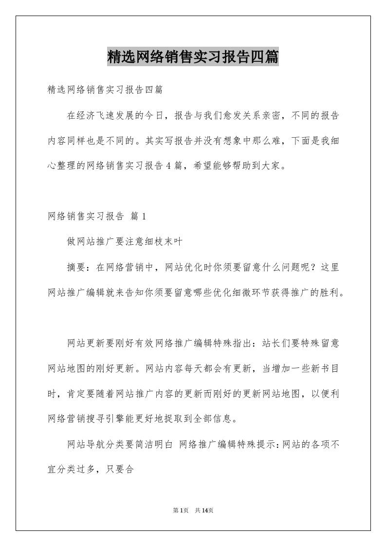 网络销售实习报告四篇