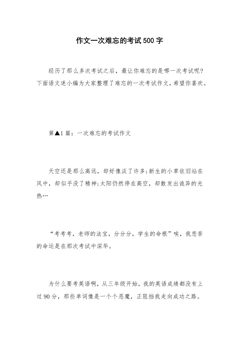 作文一次难忘的考试500字