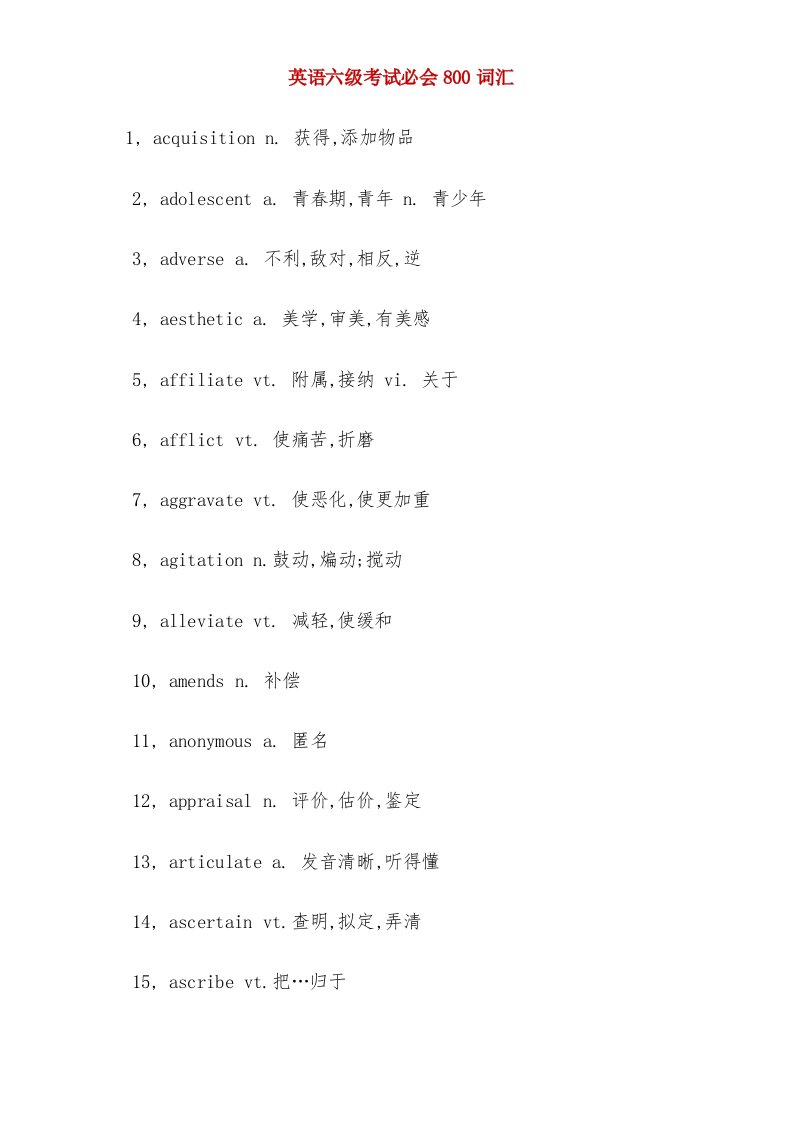 2022年英语六级考试必会词汇