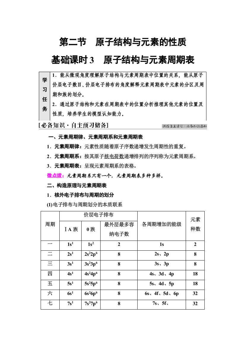 新教材2021-2022学年人教版化学选择性必修第二册学案：第1章