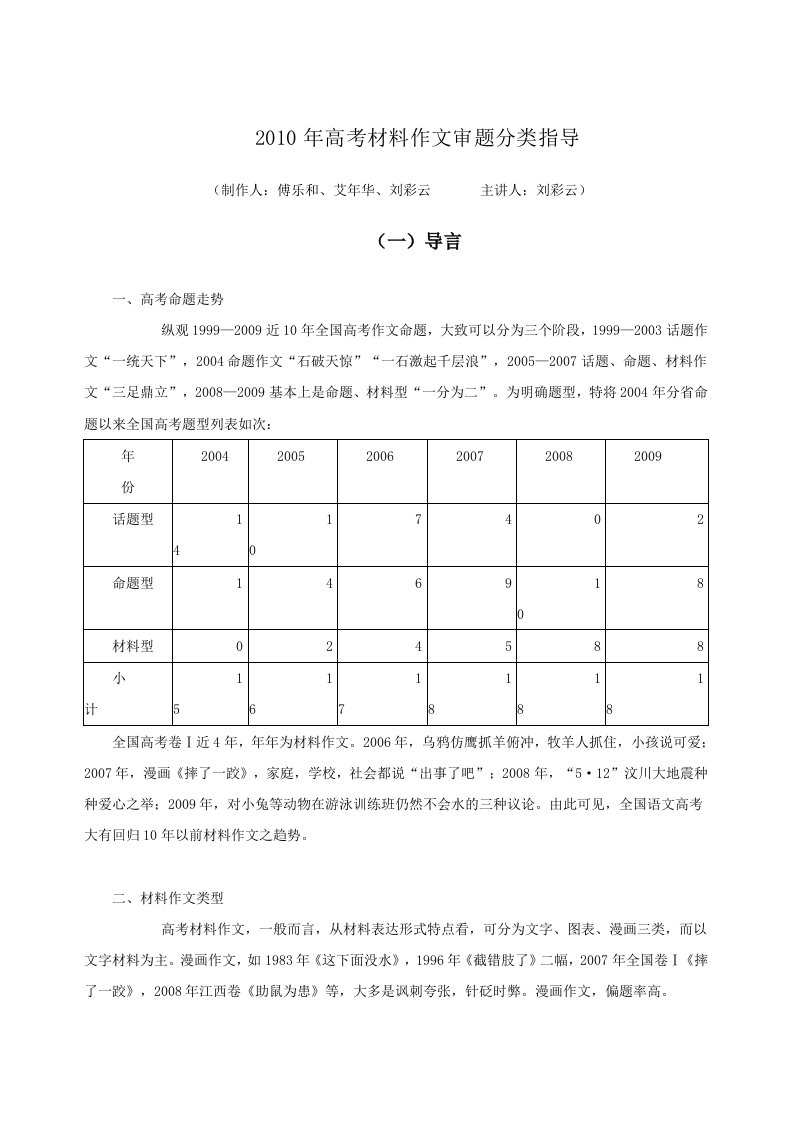 高考材料作文审题目分类指导