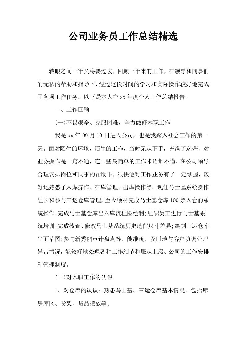 公司业务员工作总结精选