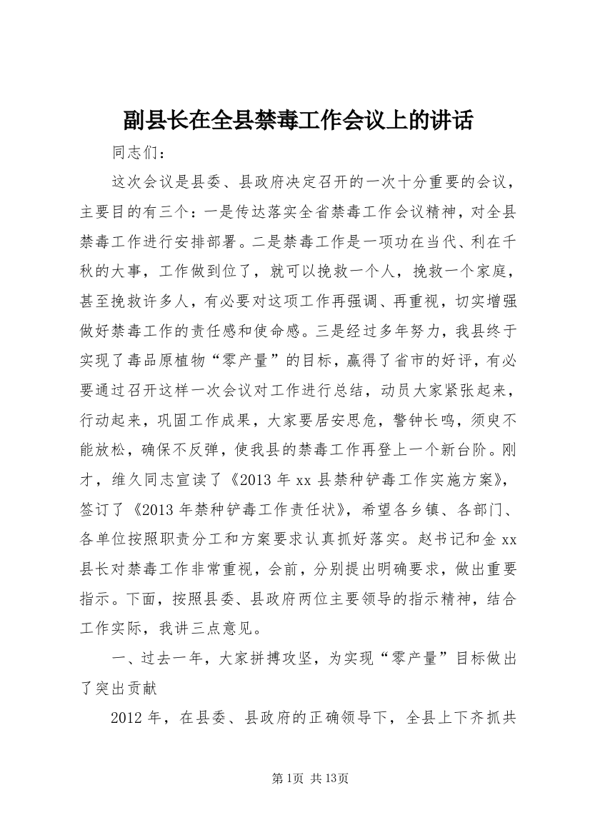 副县长在全县禁毒工作会议上的讲话_1