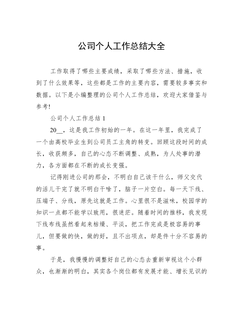 公司个人工作总结大全