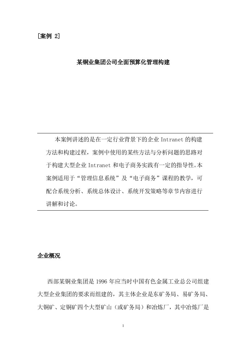 某铜业集团公司全面预算化管理构建（DOC