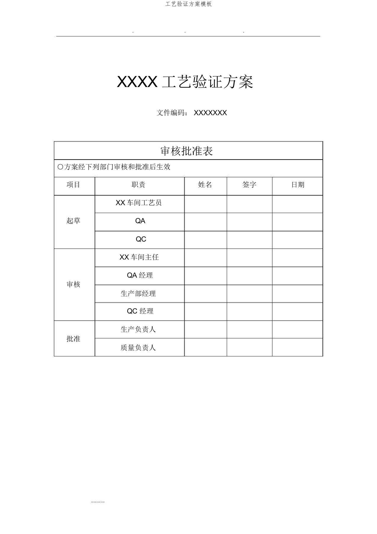 工艺验证方案模板