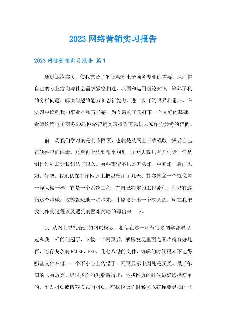 2023网络营销实习报告