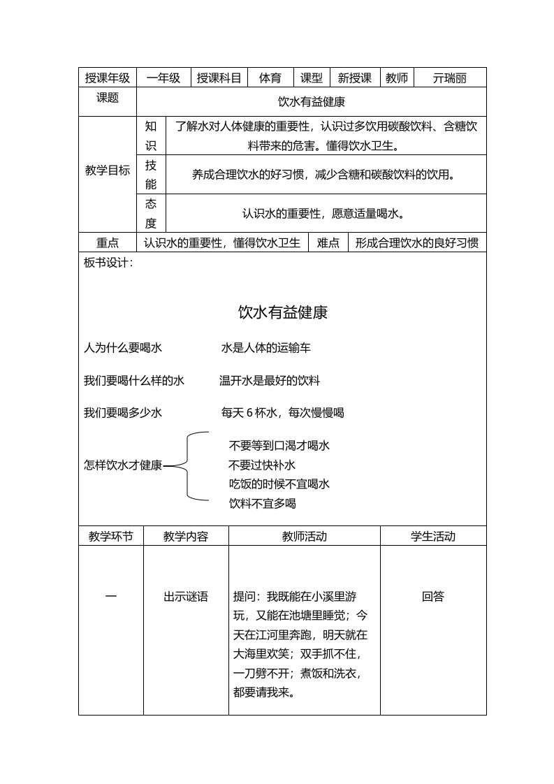 饮水有益健康教案