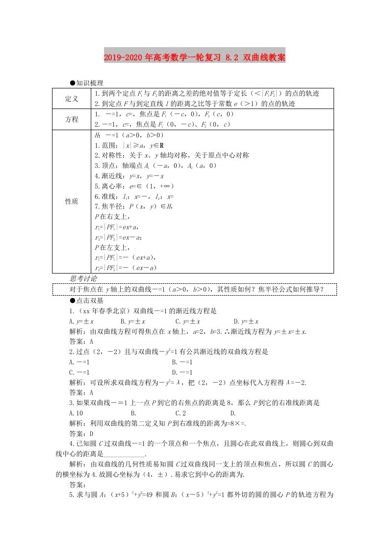 2019-2020年高考数学一轮复习