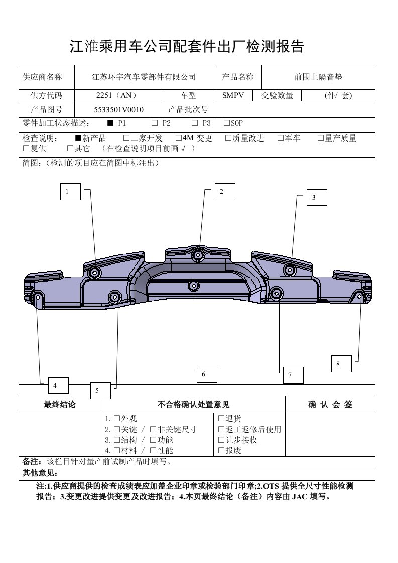 前围上隔音垫出厂检验报告