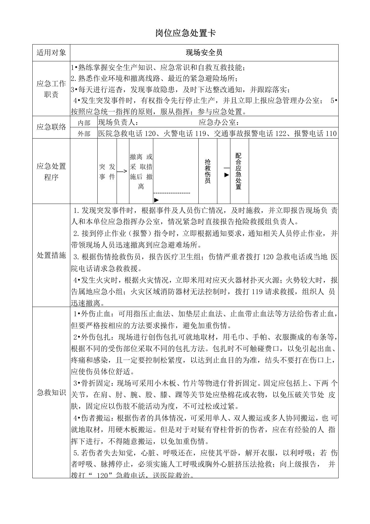 安全员应急处置卡