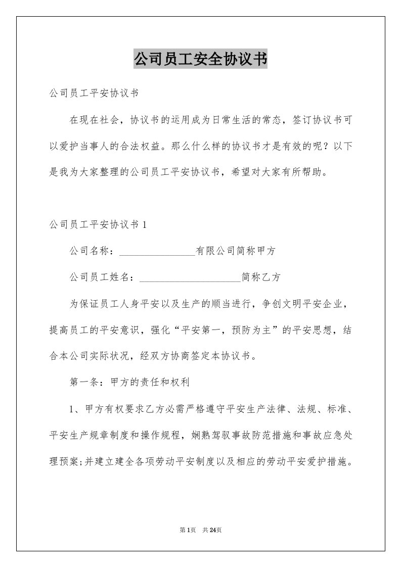 公司员工安全协议书精选