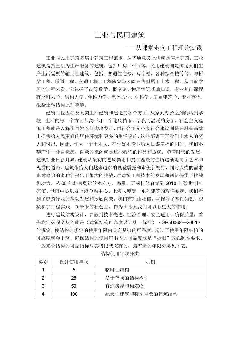 工业与民用建筑的设计要求和荷载取值