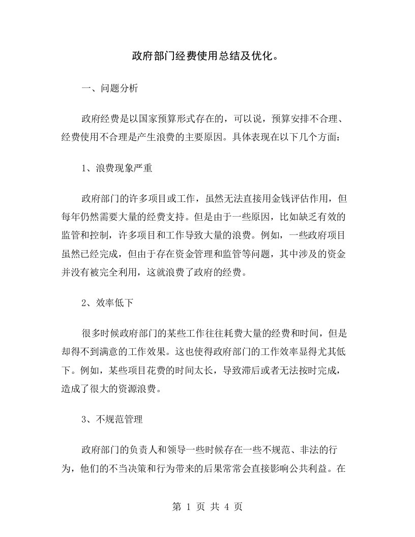 政府部门经费使用总结及优化