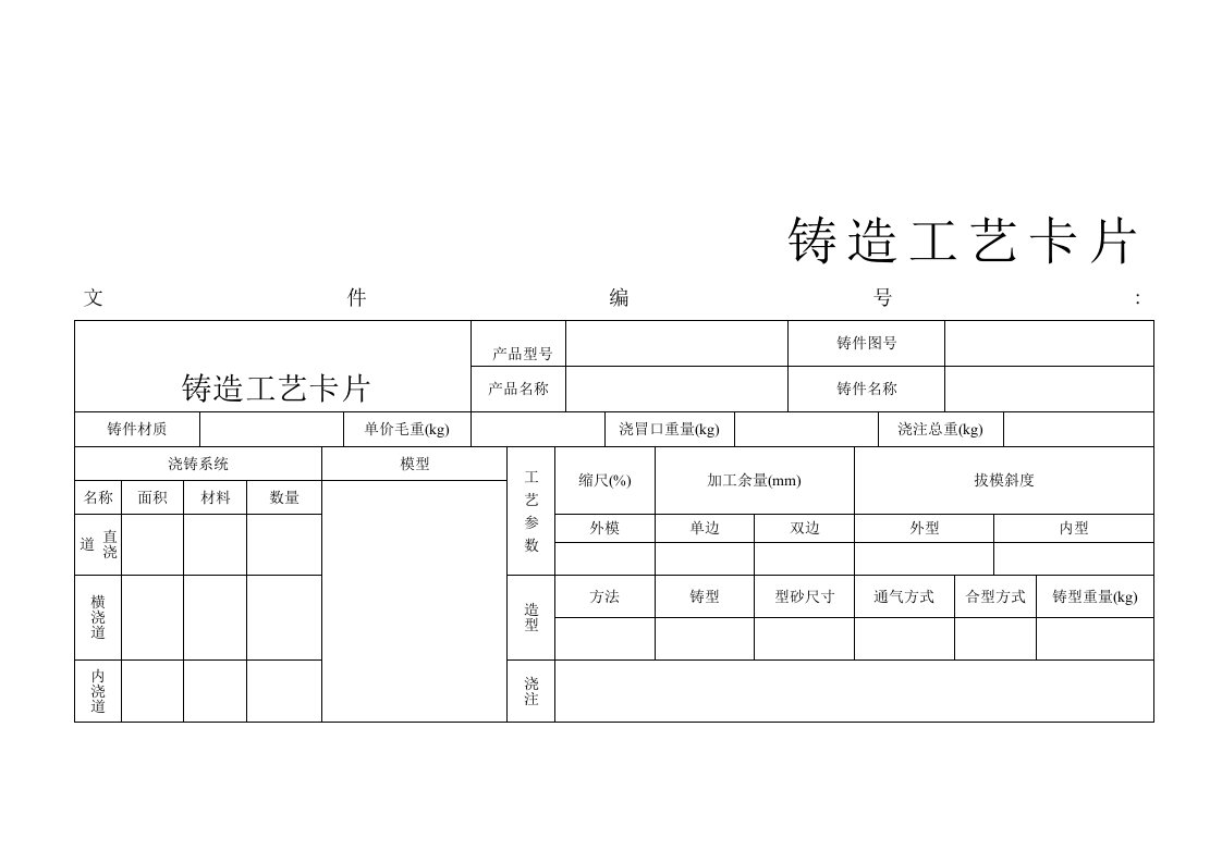 铸造工艺卡片