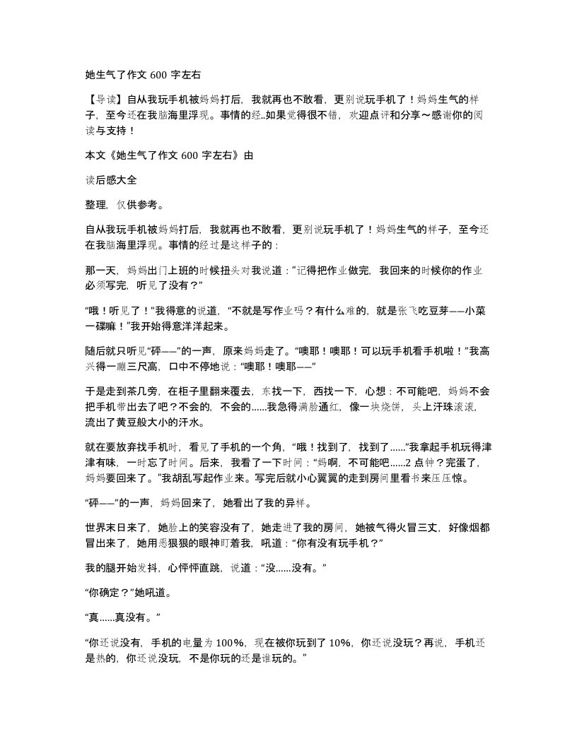 她生气了作文600字左右