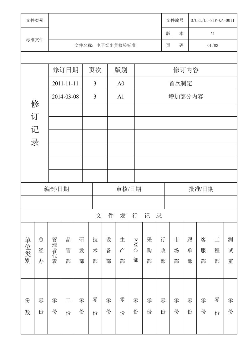 电子烟出货检验标准